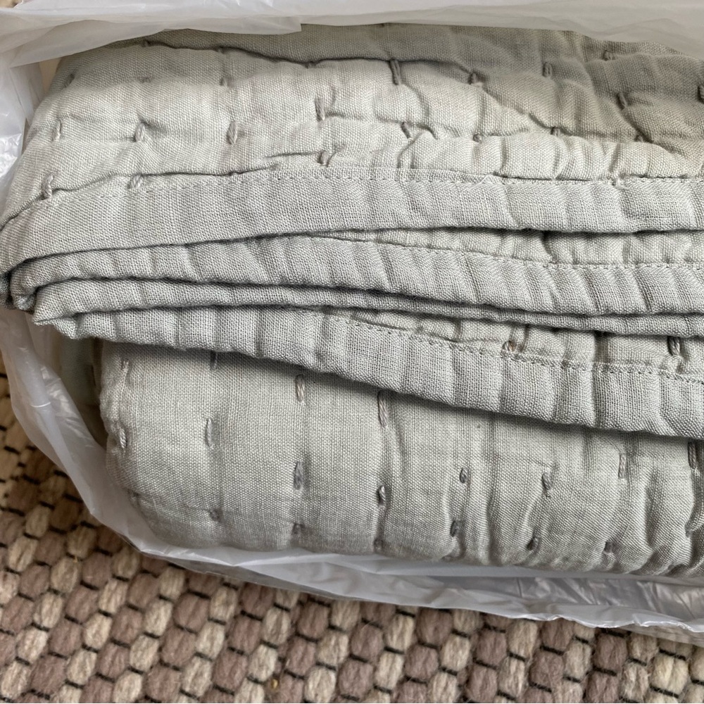 NEW European Linen Cotton Stitch Quilt in Green Full/Queen Size - Picture 4 of 4